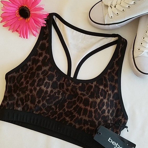 bebe Other - NWT bebe Leopard Mesh T-back Sports Bra